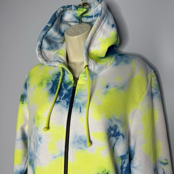 Aviator Nation Tie Dye Zip Hoodie Neon Yellow Blue Cotton Women's Small - Picture 3 of 9